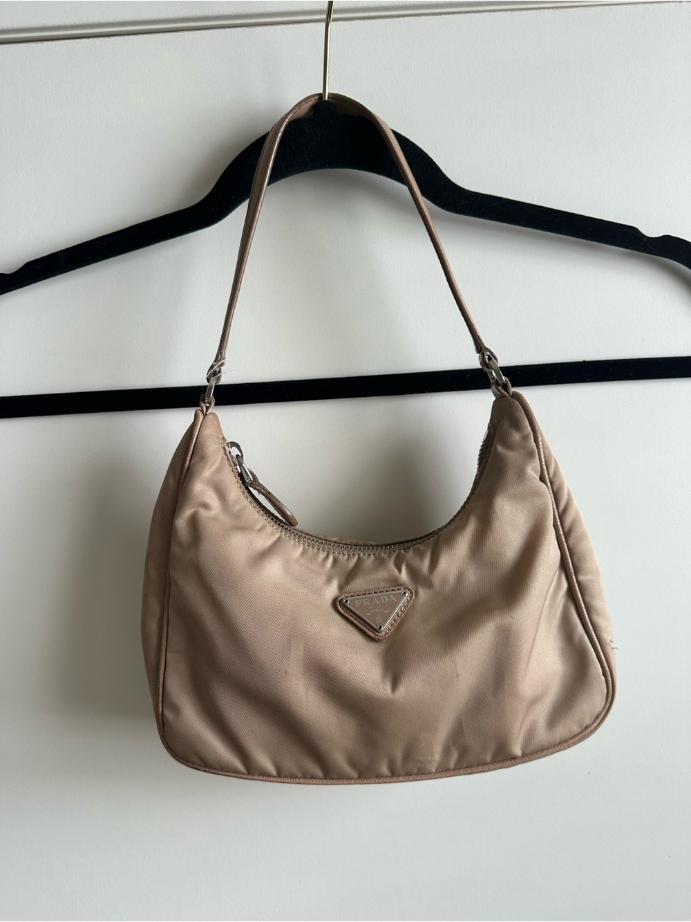 Authentic Prada Vintage Re-Edition 2005 Re-Nylon and Saffiano mini bag nude Y2K
